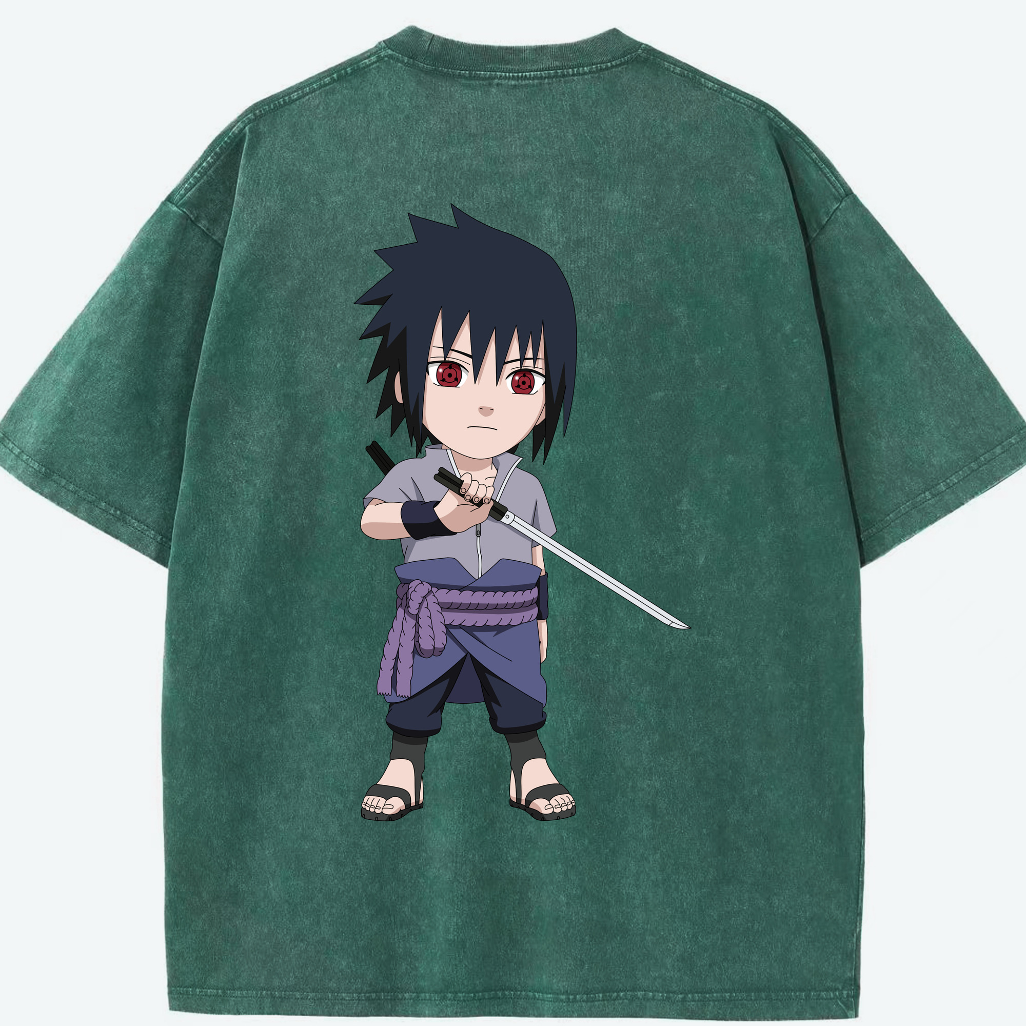 （画像用） NARUTO -ナルト- うちは サスケ Uchiha Sasuke 綿100% ヴィンテージ風 半袖Tシャツ（背面プリント）